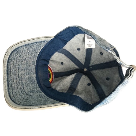 Stonewashed Denim Rainbow Pride Distressed Strapback  Cap Hat Lid Trucker - Picture 6 of 9